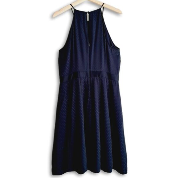 BANANA REPUBLIC Halter Waist Defined Fit & Flare Dot Knee Length Dress Navy Sz 8 - Picture 9 of 14